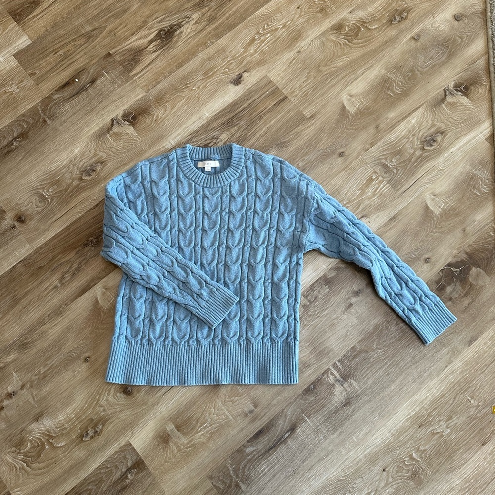 LOFT Light Blue Cable-Knit Crewneck Sweater